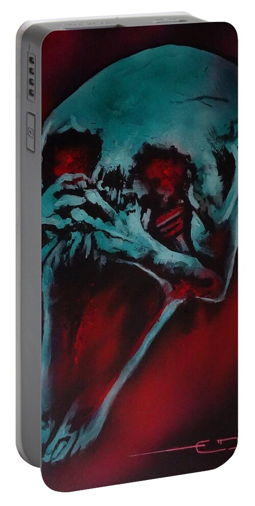 Skull Portable Battery Charger featuring the painting Dreadful Penny by Eric Dee