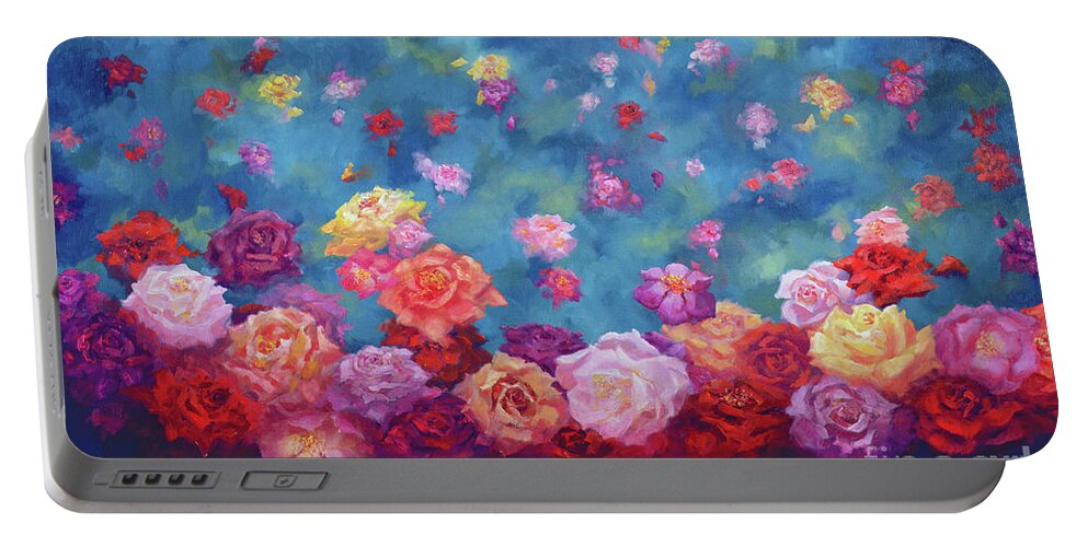 Anniversary Roses Portable Battery Charger featuring the painting Anniversary by Lee Campbell
