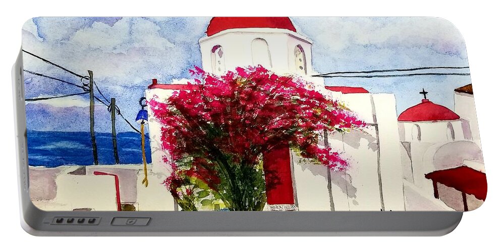 Santorini Portable Battery Charger featuring the painting Anns' Santorini by Ann Frederick