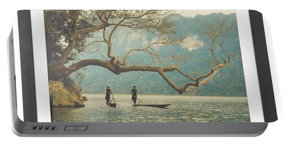 Anonymous Portable Battery Charger featuring the painting ANONYMOUS vietnamese boys fishing by MotionAge Designs