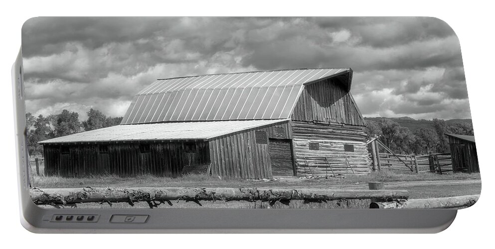 Mormon Row Portable Battery Charger featuring the photograph Another Mormon Row Barn BW 1220 by Cathy Anderson