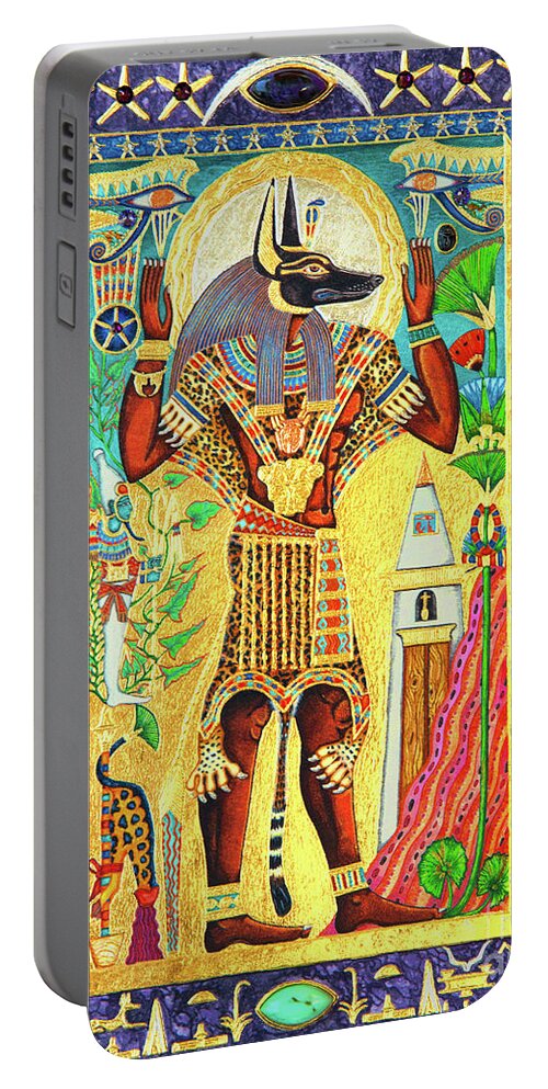 Anpu Portable Battery Charger featuring the mixed media Anpu Lord of the Sacred Land by Ptahmassu Nofra-Uaa