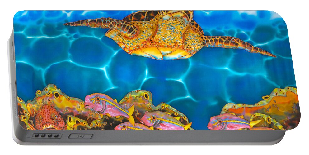  Portable Battery Charger featuring the painting Anse De La Riviere Doree Sea Turtle by Daniel Jean-Baptiste
