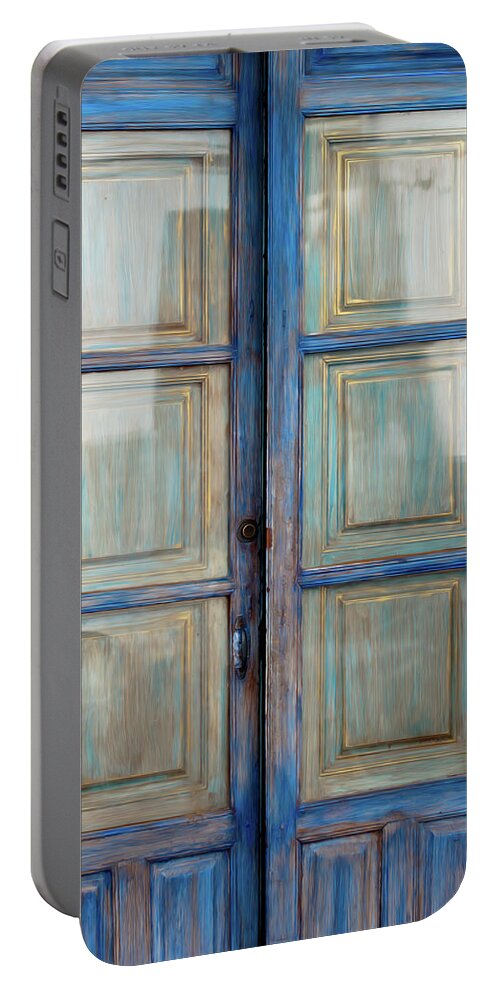 Spain Portable Battery Charger featuring the digital art Antique Blue Door by Naomi Maya