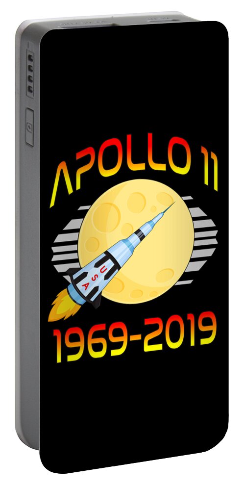 Space Portable Battery Charger featuring the digital art Apollo 11 50th Anniversary Retro Moon Landing by Flippin Sweet Gear