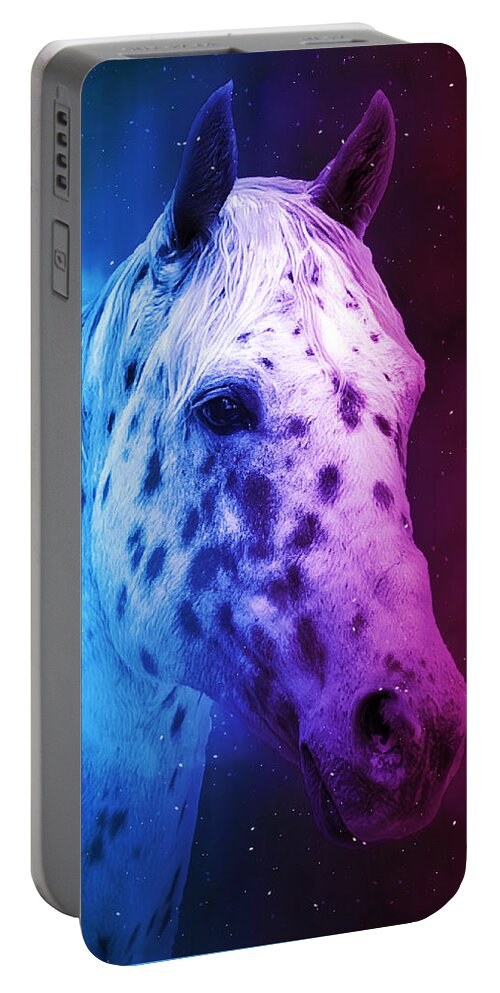 Appaloosa Portable Battery Charger featuring the digital art Appaloosa horse close up portrait in blue and violet by Nicko Prints