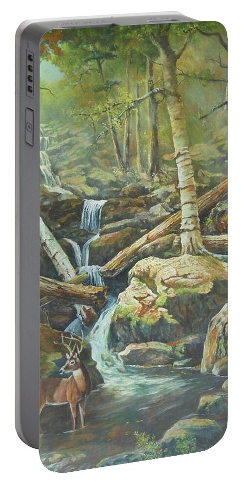Waterfalls Portable Battery Charger featuring the painting Applachia by ML McCormick