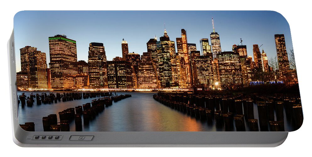 New York Portable Battery Charger featuring the photograph Apple Empire - Lower Manhattan Skyline. New York City by Earth And Spirit