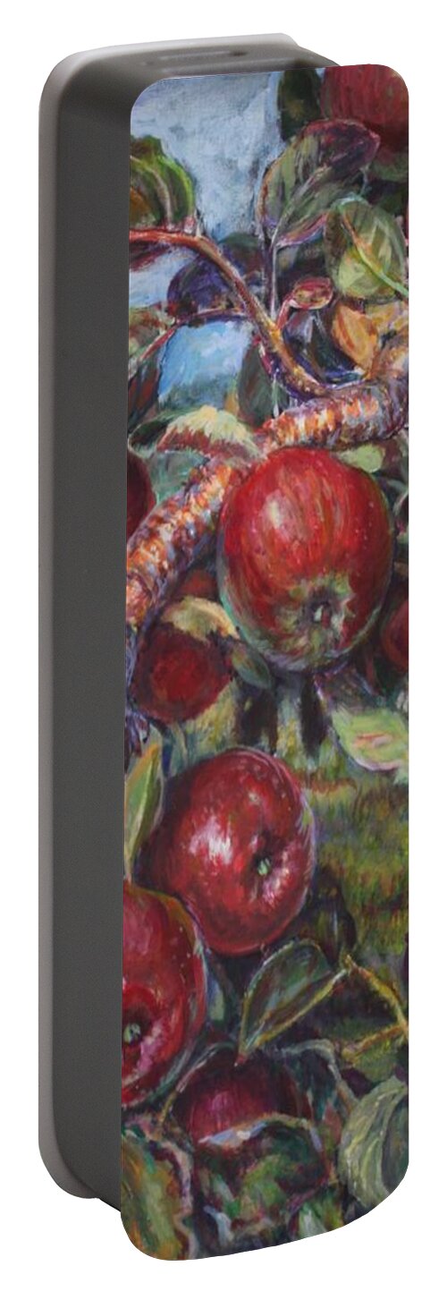 Red Apple Tree Portable Battery Charger featuring the painting Apple Tree by Veronica Cassell vaz