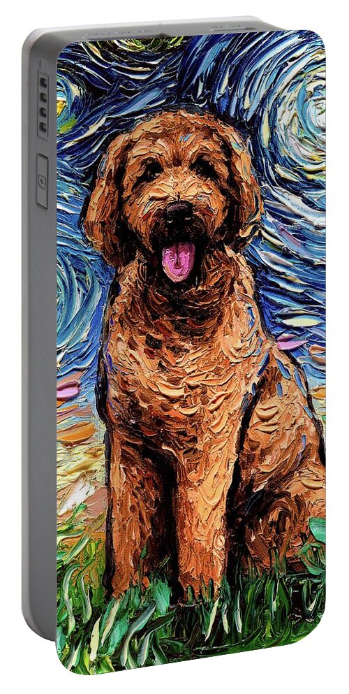 Apricot Portable Battery Charger featuring the painting Apricot Goldendoodle by Aja Trier