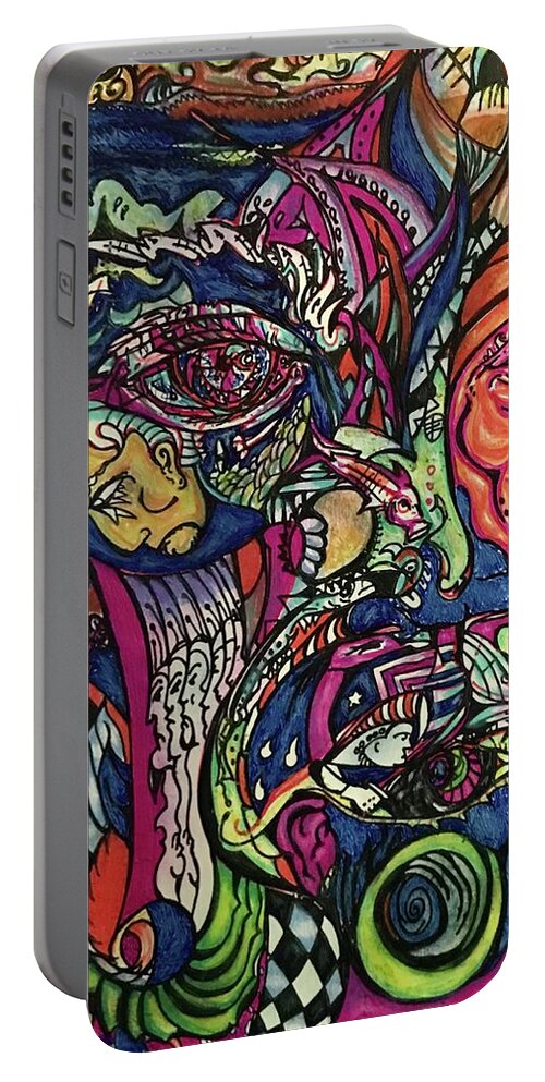 Abstract  Portable Battery Charger featuring the drawing April Corona Series by Gustavo Ramirez