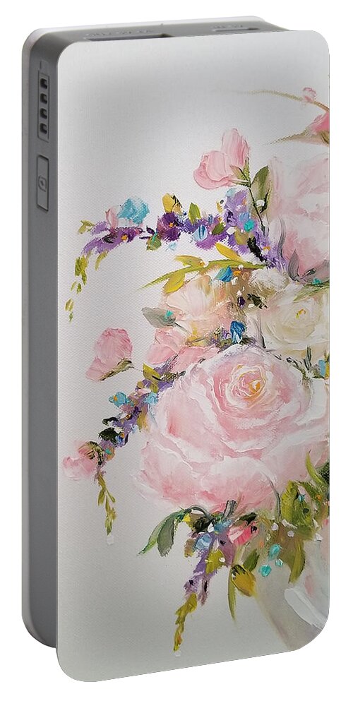 Flowers Portable Battery Charger featuring the painting April's Pearls left by Judith Rhue