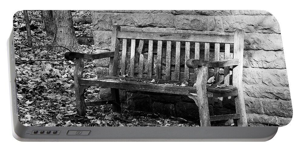 Bench Portable Battery Charger featuring the photograph Arboretum Bench, Madison, WI BW by Steven Ralser