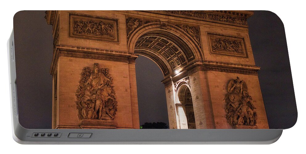 Arch Portable Battery Charger featuring the photograph Arc De Triomphe Night Glow by Portia Olaughlin