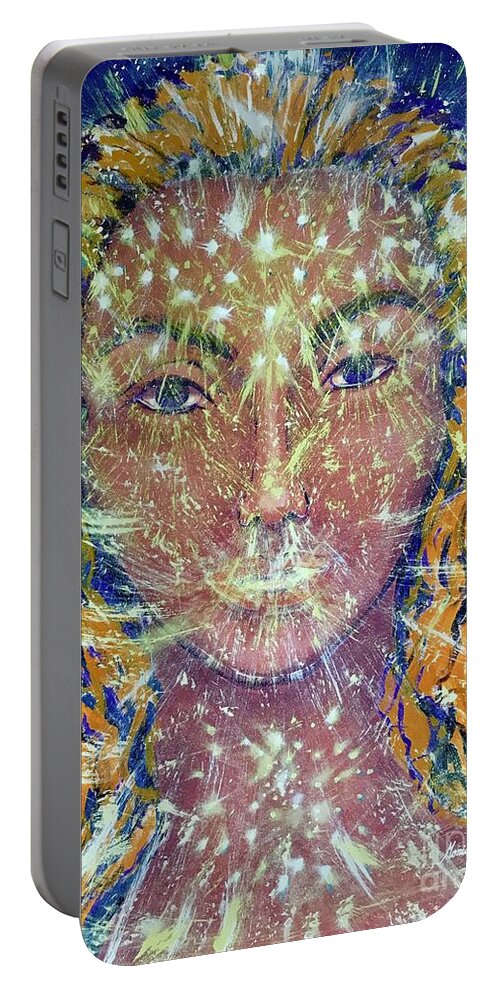 Archangel Michael Portable Battery Charger featuring the painting Archangel Michael. I am with you by Monica Elena