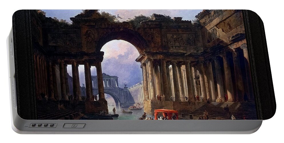 Architectural Landscape With A Canal Portable Battery Charger featuring the painting Architectural Landscape With A Canal by Hubert Robert by Rolando Burbon