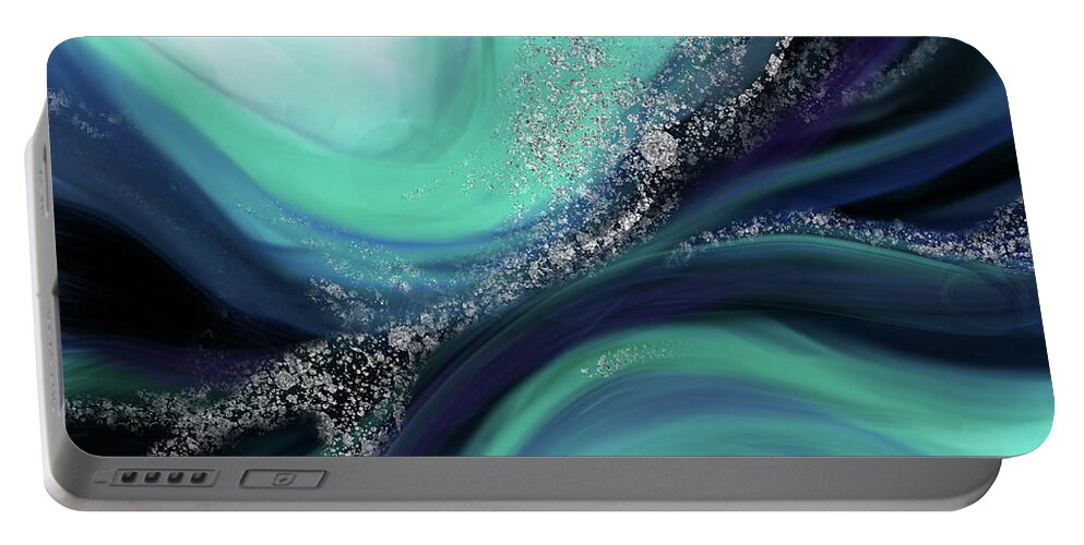 Abstract Portable Battery Charger featuring the painting Arctic Azure I by Rachel Emmett