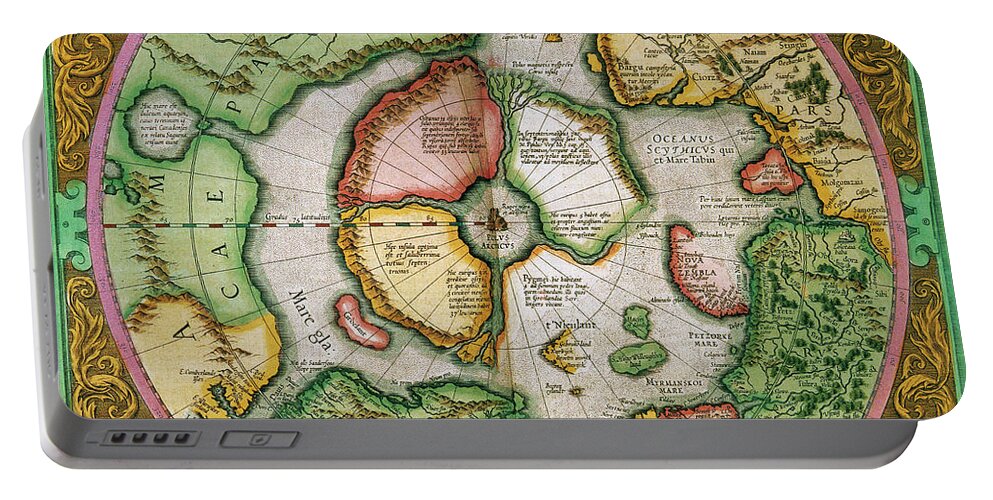 1595 Portable Battery Charger featuring the drawing Arctic Region, 1595 by Gerardus Mercator