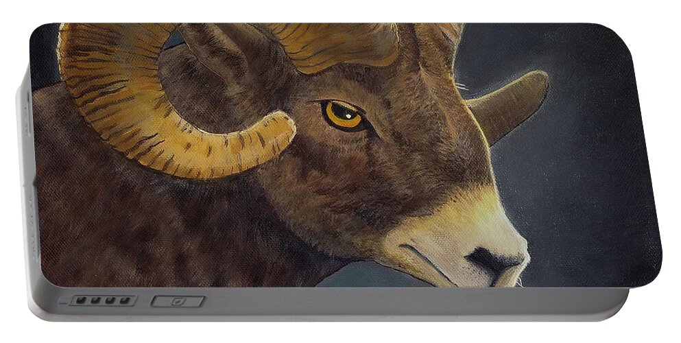 Ram Portable Battery Charger featuring the painting Aries Ram by Shirley Dutchkowski
