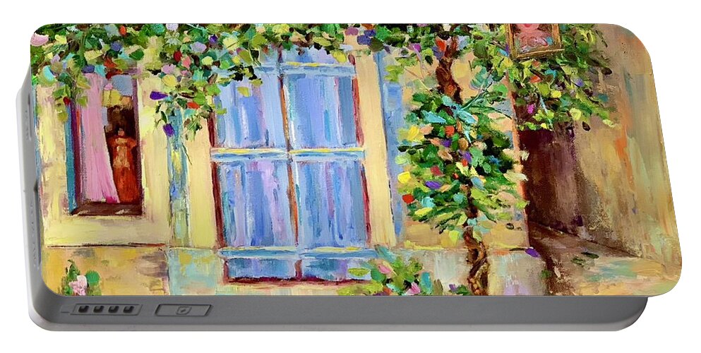 French Town Portable Battery Charger featuring the painting Around the Corner by Patsy Walton