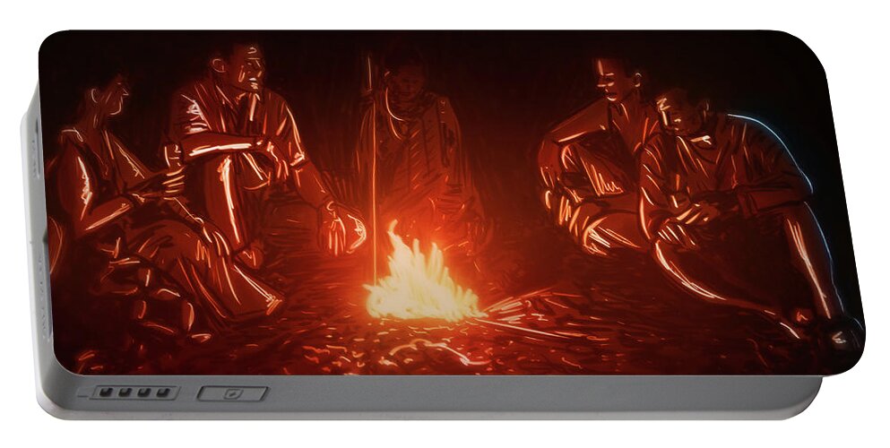 Fire Portable Battery Charger featuring the digital art Art - Around the Campfire by Matthias Zegveld