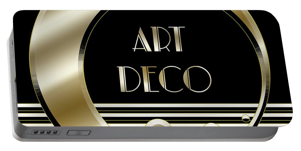 Artdeco Logo Gold Portable Battery Charger featuring the digital art Art Deco Logo - Black and Gold by Chuck Staley
