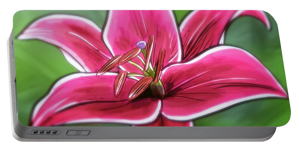Flowers Portable Battery Charger featuring the digital art Art - Lily in the Field by Matthias Zegveld