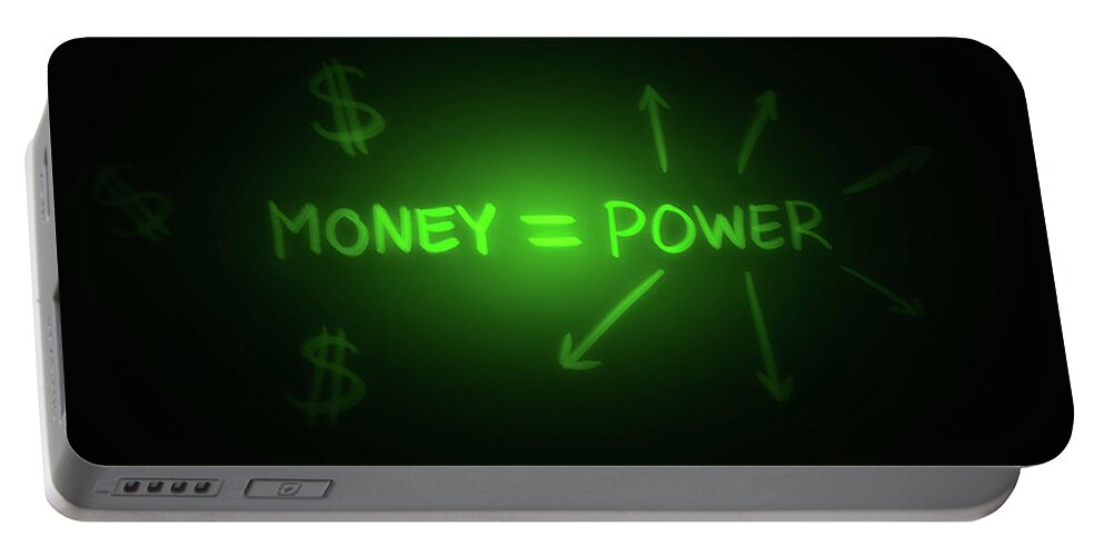 Green Portable Battery Charger featuring the digital art Art - Money Equals Power by Matthias Zegveld