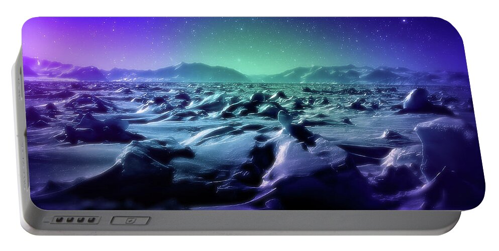 Fantasy Portable Battery Charger featuring the digital art Art - Mystic Icescape by Matthias Zegveld