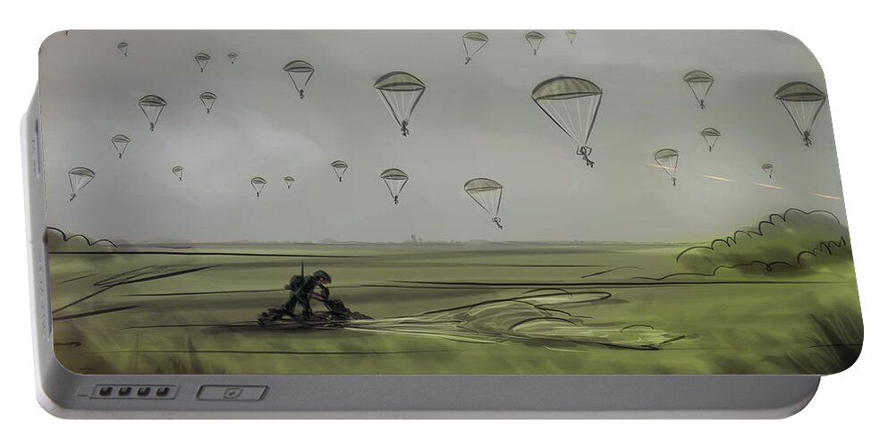 World War Two Portable Battery Charger featuring the digital art Art -- The Men Who Jumped by Matthias Zegveld