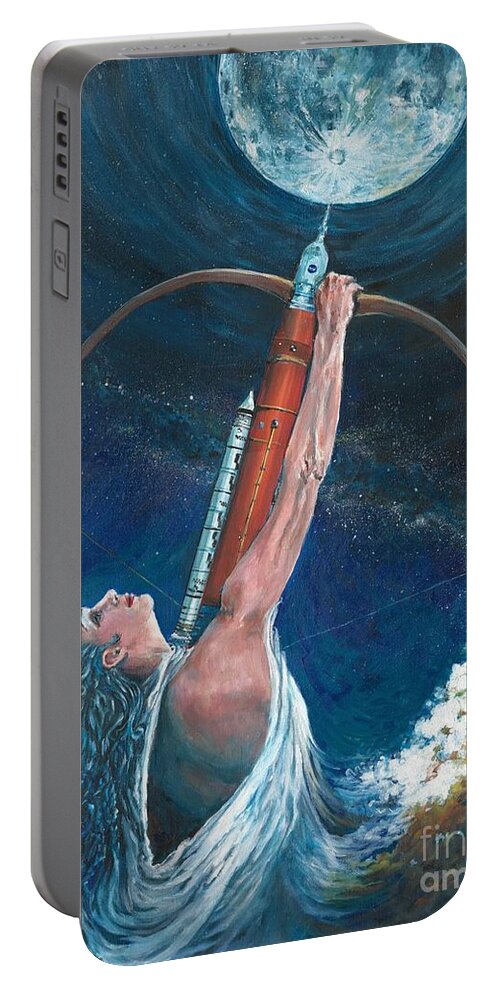 Artemis Portable Battery Charger featuring the painting Artemis by Merana Cadorette