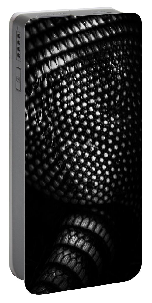 Black & White Portable Battery Charger featuring the photograph Artful Armor by Vicky Edgerly