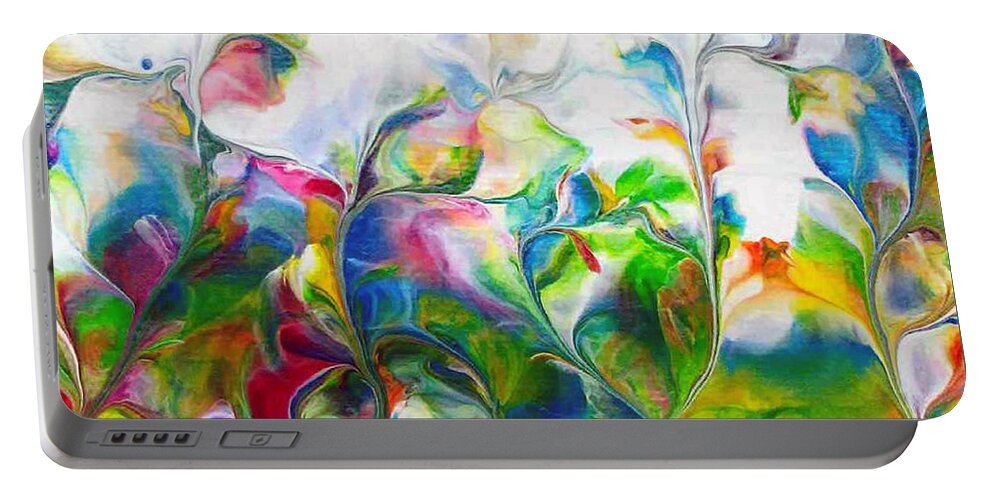 Colorful Abstract Nature Acrylic Portable Battery Charger featuring the painting Artist Garden by Deborah Erlandson