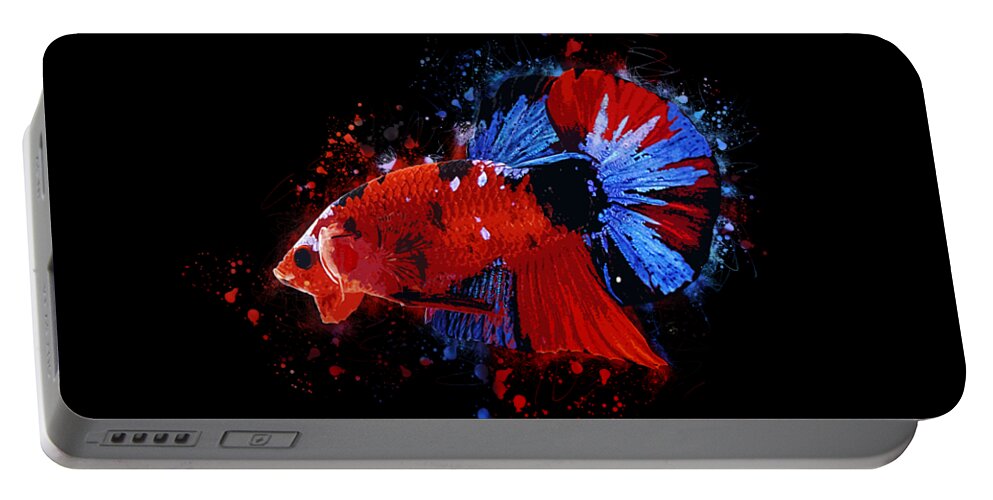 Artistic Portable Battery Charger featuring the digital art Artistic Red Koi Betta Fish by Sambel Pedes