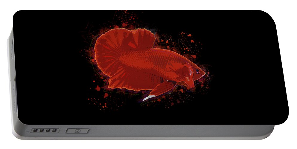 Artistic Portable Battery Charger featuring the digital art Artistic Super Red Betta Fish by Sambel Pedes