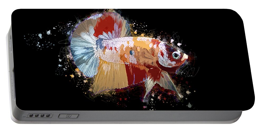 Artistic Portable Battery Charger featuring the digital art Artistic Yellow Base Betta Fish by Sambel Pedes