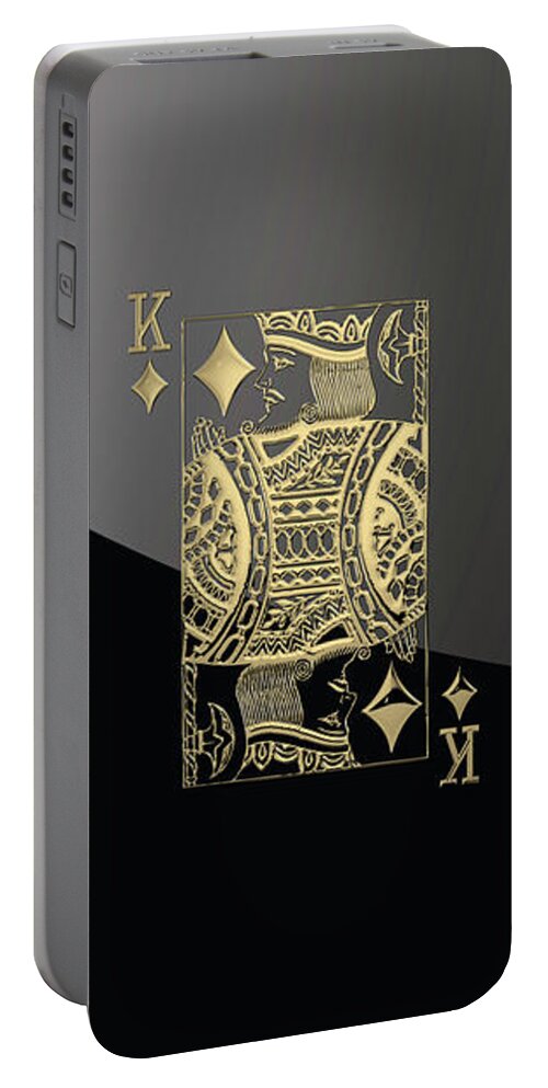 'gamble' Collection By Serge Averbukh Portable Battery Charger featuring the digital art King of Diamonds in Gold on Black by Serge Averbukh