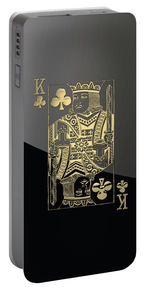 'gamble' Collection By Serge Averbukh Portable Battery Charger featuring the digital art King of Clubs in Gold on Black  by Serge Averbukh
