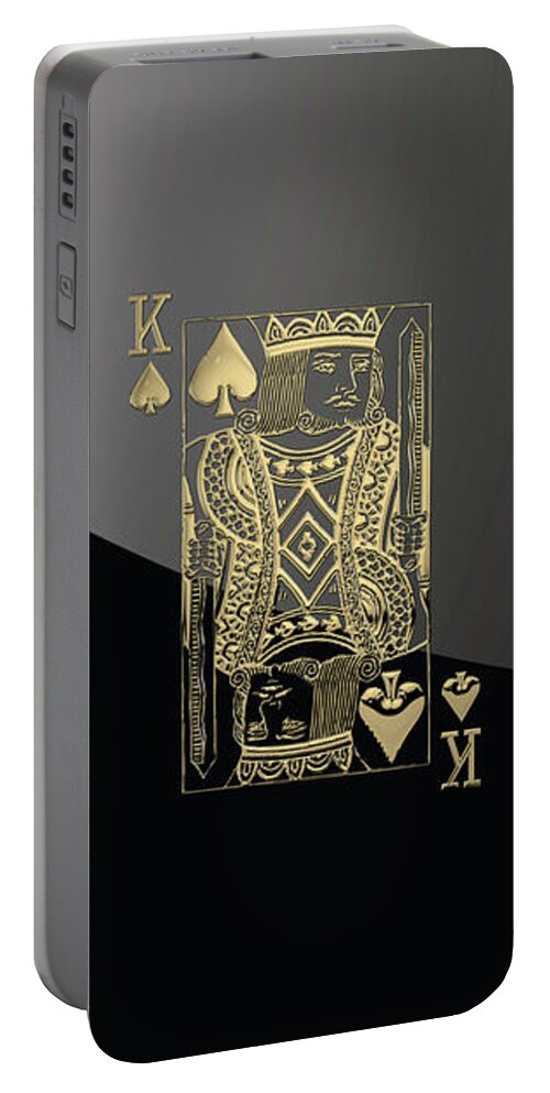 'gamble' Collection By Serge Averbukh Portable Battery Charger featuring the digital art King of Spades in Gold on Black  by Serge Averbukh