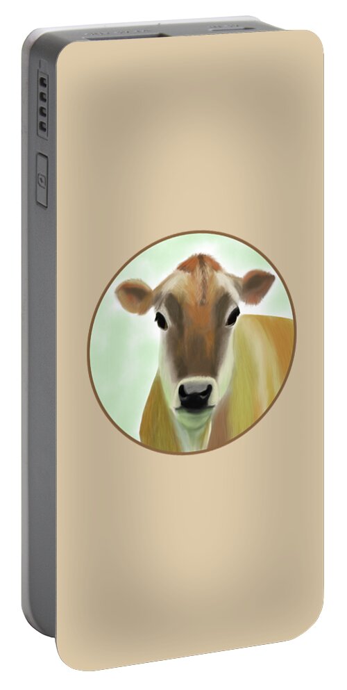Jersey Portable Battery Charger featuring the painting The Pretty Jersey Cow Portrait by Barefoot Bodeez Art