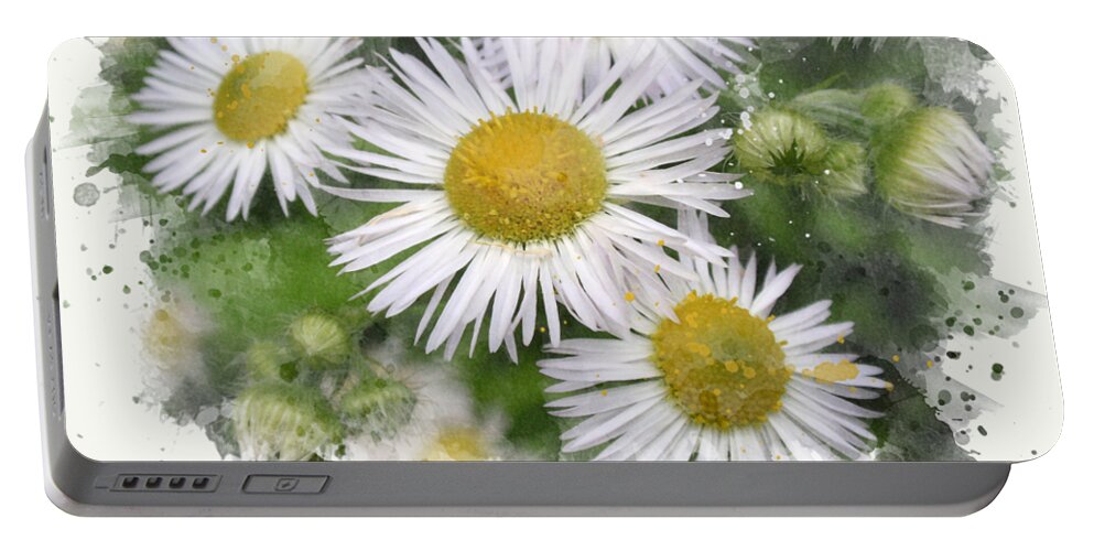 Daisy Portable Battery Charger featuring the mixed media Daisy Watercolor Flowers by Christina Rollo