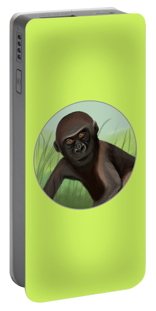  Portable Battery Charger featuring the painting Gorilla Greatness in the Jungle by Barefoot Bodeez Art
