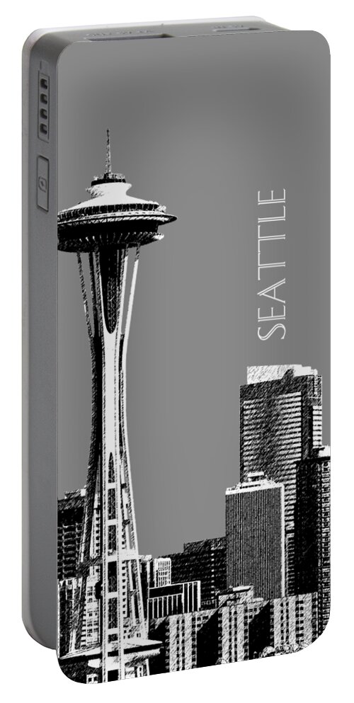 Architecture Portable Battery Charger featuring the digital art Seattle Skyline Space Needle - Pewter by DB Artist