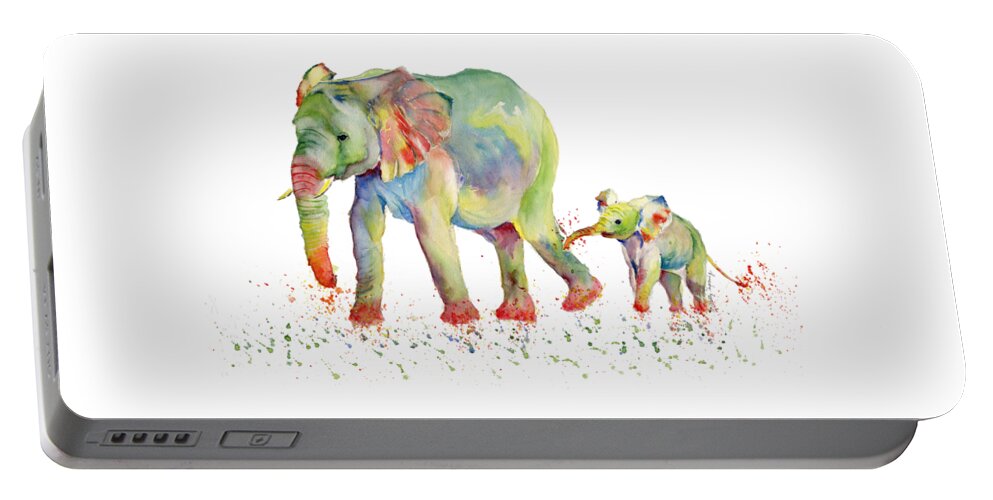 Elephant Portable Battery Charger featuring the painting Elephant Family Watercolor by Melly Terpening
