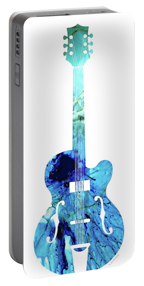 Guitar Portable Battery Charger featuring the painting Vintage Guitar 2 - Colorful Abstract Musical Instrument by Sharon Cummings
