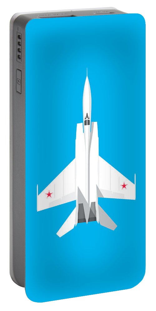 Jet Portable Battery Charger featuring the digital art MiG-25 Foxbat Interceptor Jet Aircraft - Cyan by Organic Synthesis