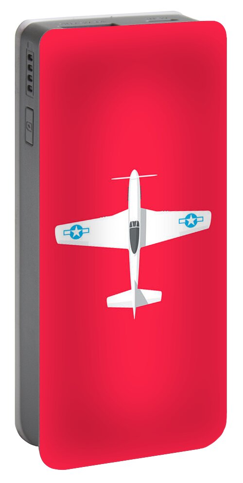 Fighter Portable Battery Charger featuring the digital art P-51 Mustang Fighter Aircraft - Crimson by Organic Synthesis