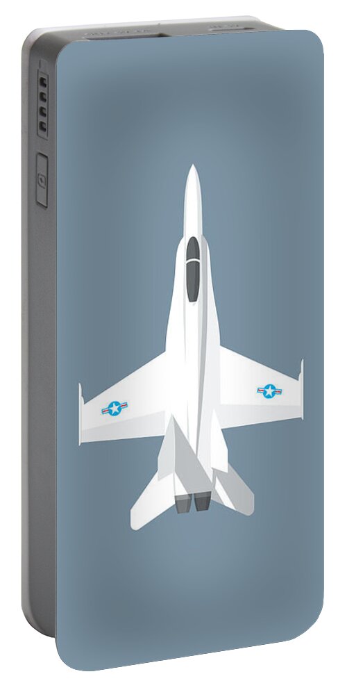 Jet Portable Battery Charger featuring the digital art F-18 Hornet Jet Fighter Aircraft - Slate by Organic Synthesis