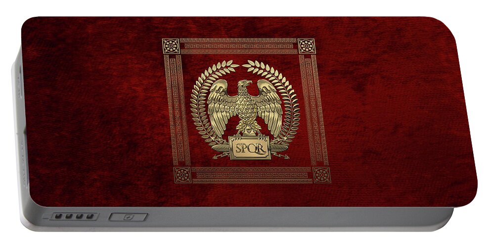‘treasures Of Rome’ Collection By Serge Averbukh Portable Battery Charger featuring the digital art Roman Empire - Gold Imperial Eagle over Red Velvet by Serge Averbukh