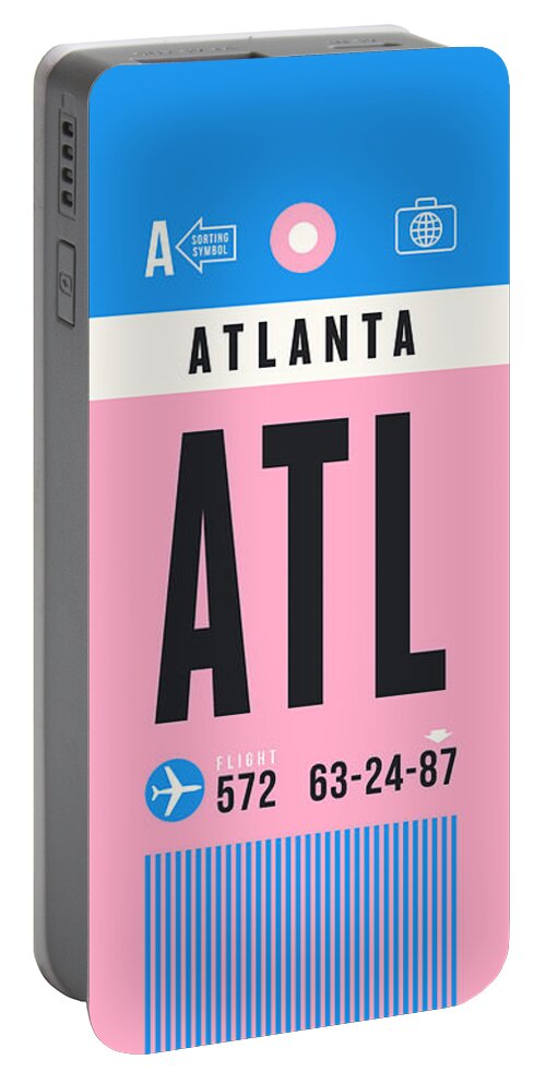 Airline Portable Battery Charger featuring the digital art Luggage Tag A - ATL Atlanta USA by Organic Synthesis
